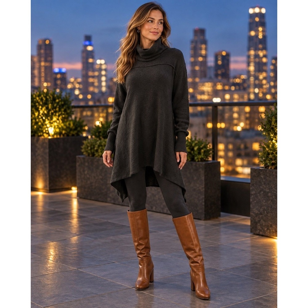 Michael Kors Black Cowl Neck Asymmetrical Hem Tunic Sweater L NWT